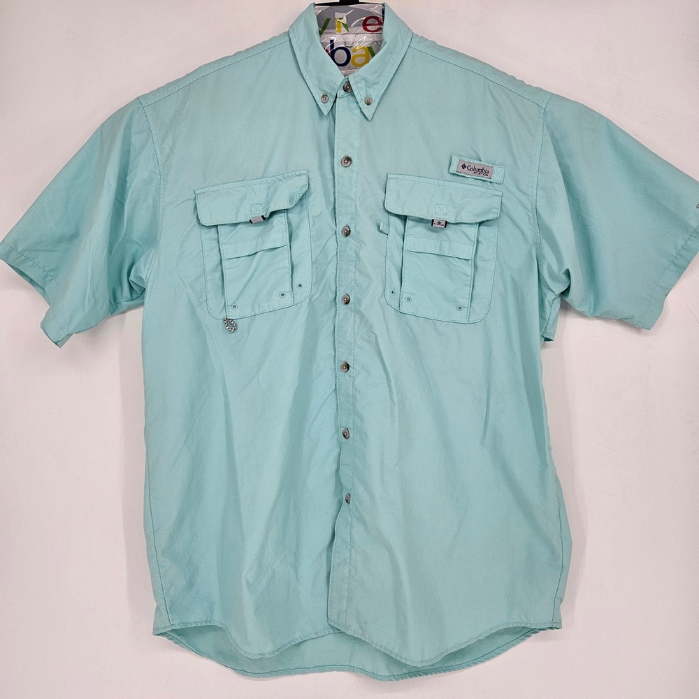 Columbia Shirt Mens Large Tall Short Sleeve Vented Bahama Omni Shade‎ Teal